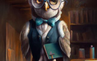 DALL·E a stern-looking owl dressed as a librarian, digital art