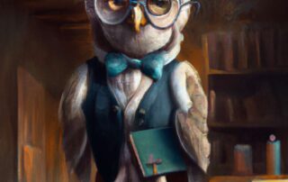 DALL·E a stern-looking owl dressed as a librarian, digital art